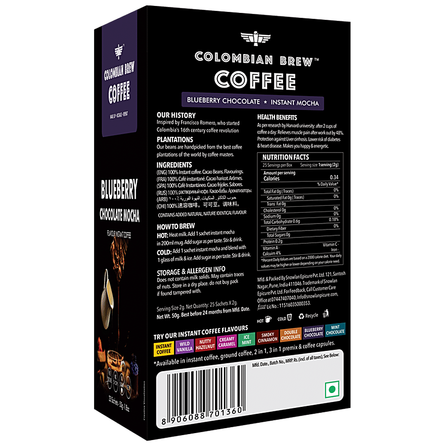 Colombian Brew Coffee Instant Coffee -Blueberry Chocolate Mocha