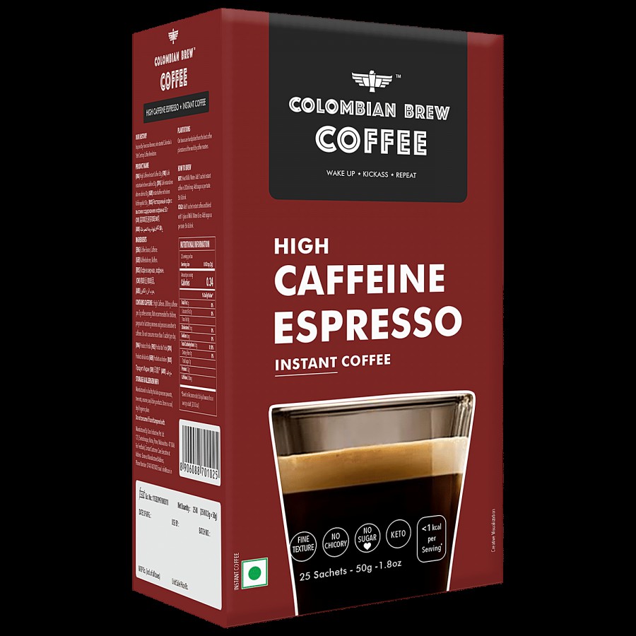 Colombian Brew Coffee High Caffeine Espresso Instant Coffee Powder - Strong