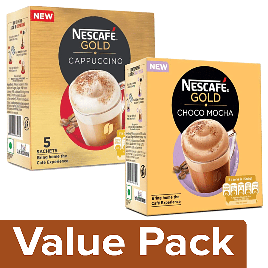 Nescafe  Gold Cappuccino 25g Pack of 5 + Gold Choco Mocha 25g Pack of 5 (Cafe Experience)