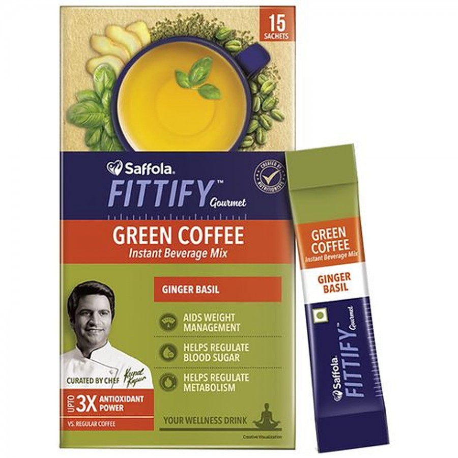 Saffola FITTIFY Gourmet Green Coffee Instant Beverage Mix - Ginger Basil