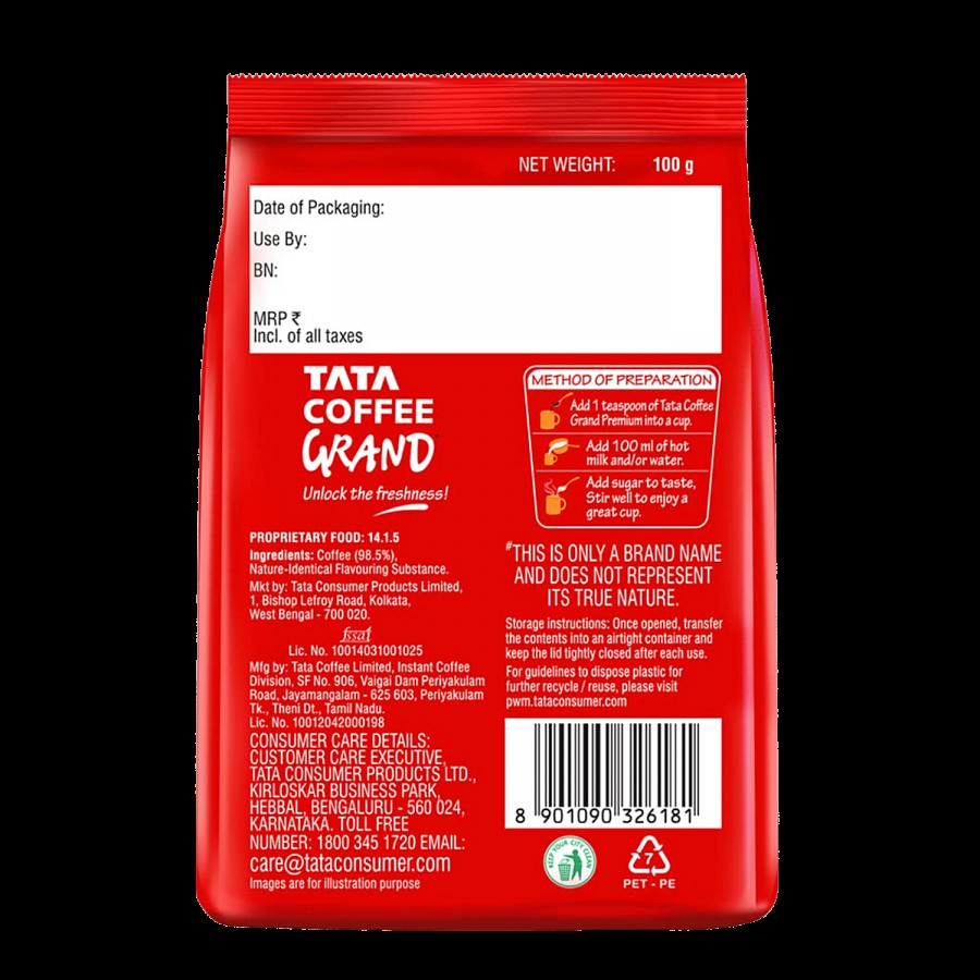 Tata Coffee Grand Premium Instant Coffee - 100% Coffee Blend