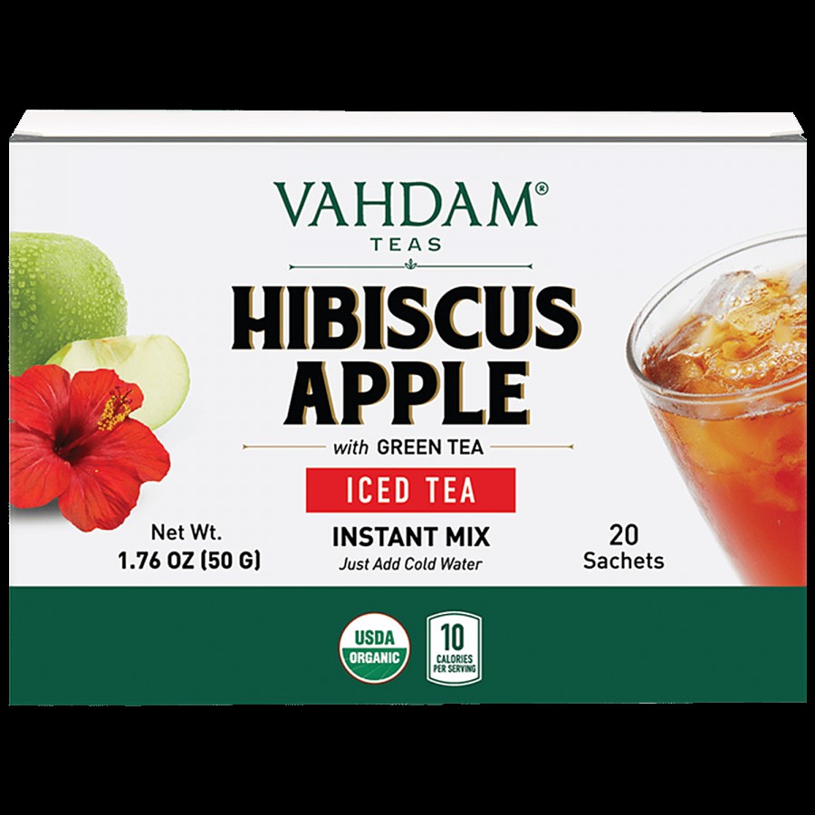 Vahdam Hibiscus Apple Iced Tea Premix - 100% Organic Himalayan Green Tea