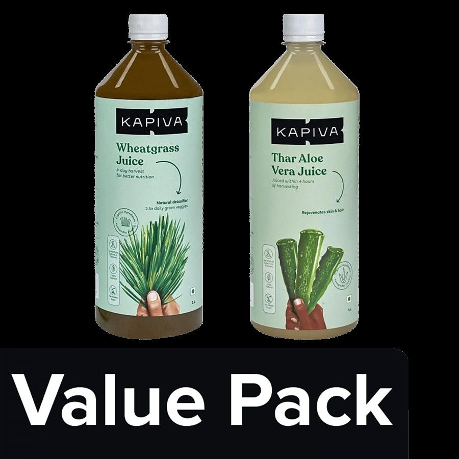 Kapiva Aloe Vera Juice & Wheatgrass Juice - Super Saver Pack