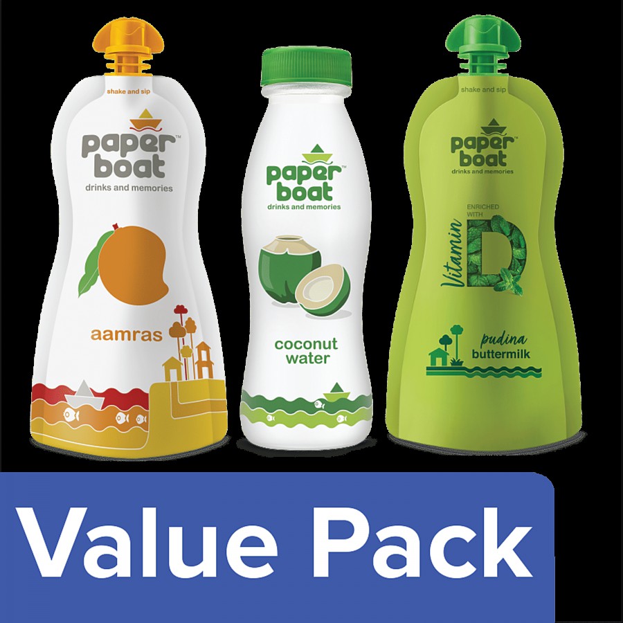 Paper Boat Aamras & Mango Drink+ Coconut Water (200ml Each)+ Pudina Buttermilk/Chaas 250 ml