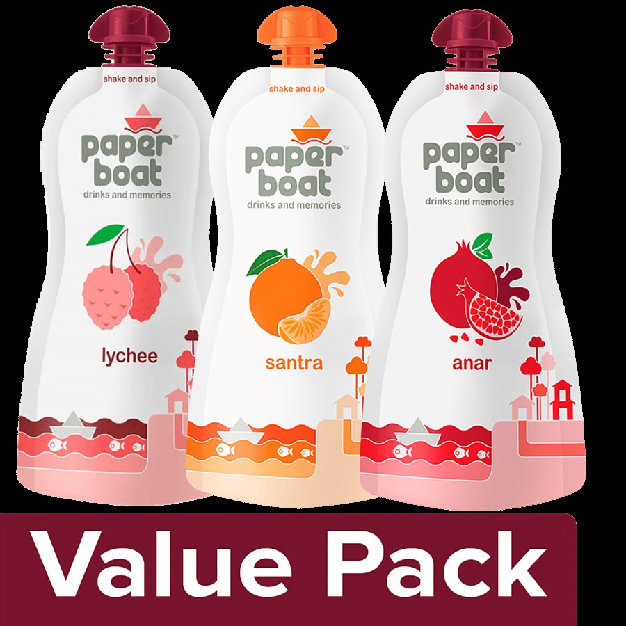 Paper Boat Drink - Anar 200 ml + Juice - Santra 200 ml + Juice - Lychee Ras 200 ml