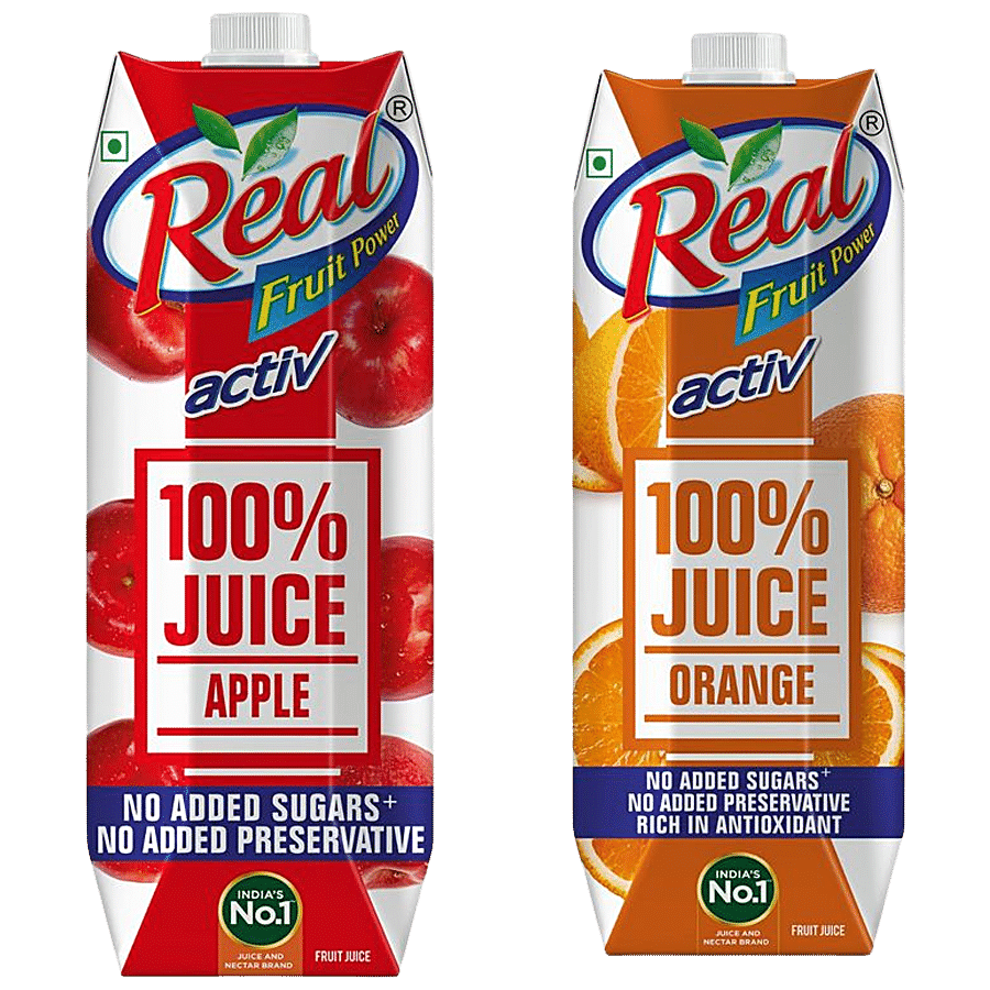 Real Activ 100% Juice Orange 1L + Apple 1L – No added Sugars & Preservative