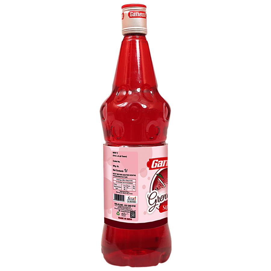 Ganesh Sharbat Ganesh grenadine-syrup-with-pomegranate-lemon-juice-sweet-tarty-for-cocktails-mocktails 1 L PET Bottle