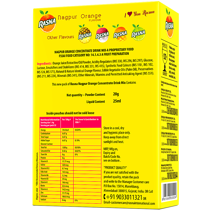 Rasna Fruit Fun Preparation Drink Mix Powder - Nagpur Orange Flavour