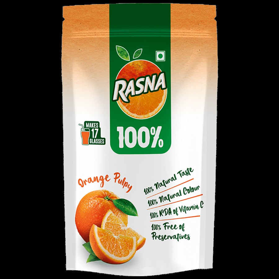 Rasna 100% Orange Pulpy Drink Mix - Preservative Free