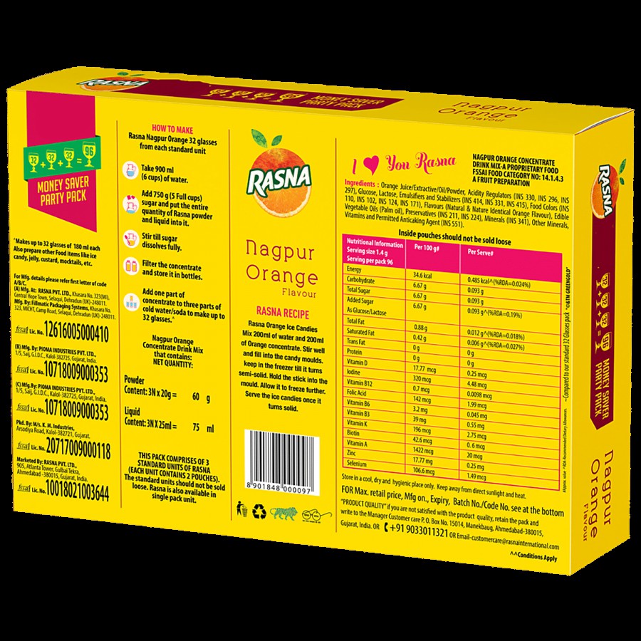 Rasna Fruit Fun Concentrate Drink Mix - Nagpur Orange Flavour