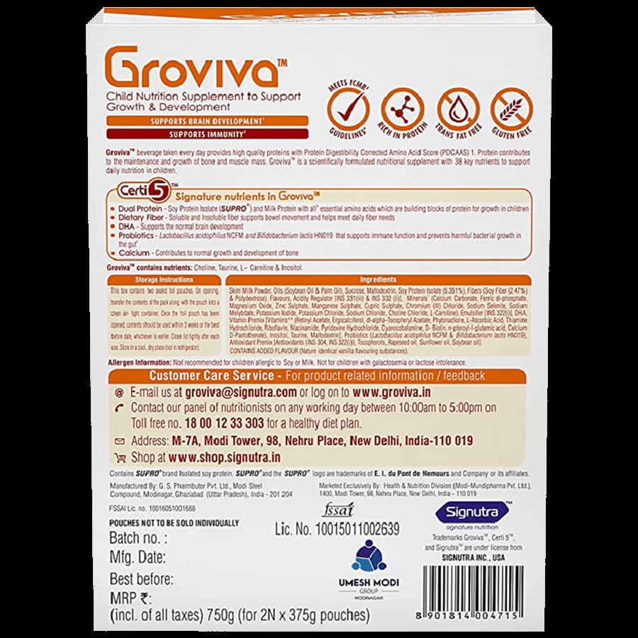 Groviva Wholesome Child Nutrition For Growth & Development - Vanilla