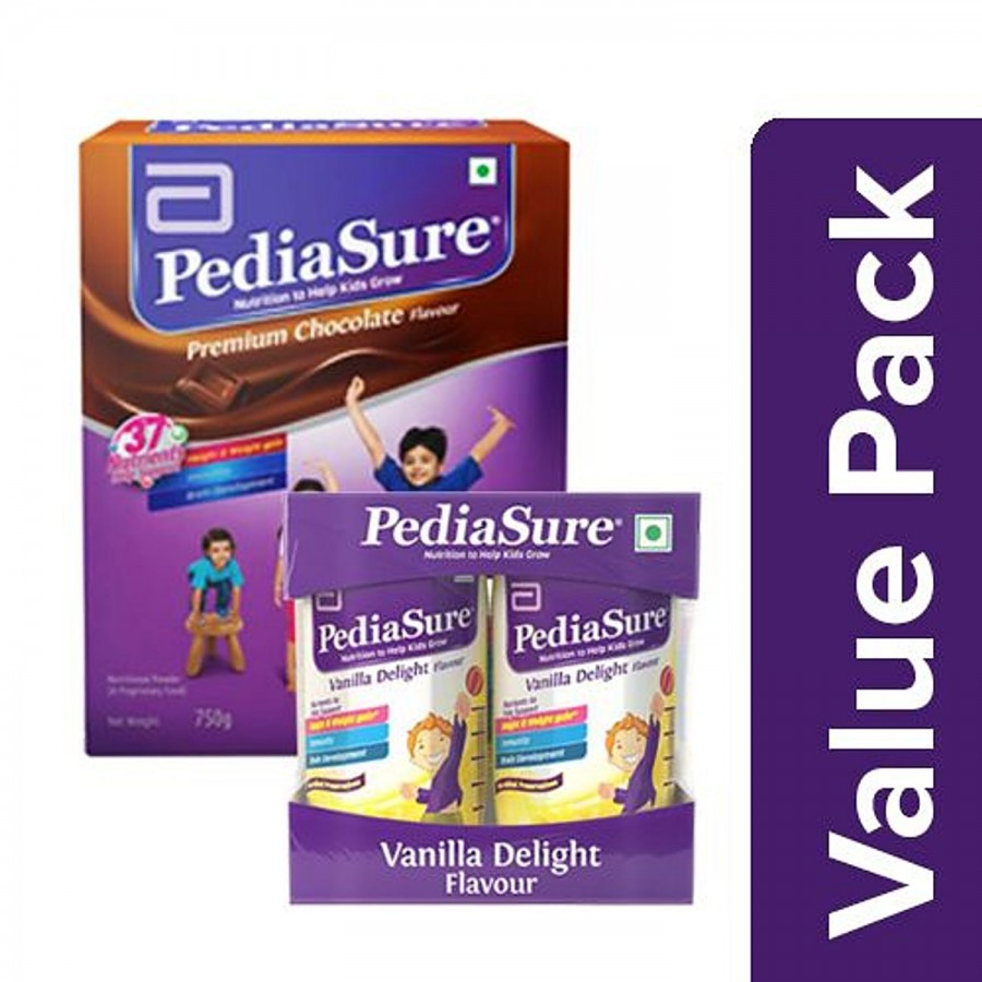 Pediasure Complete & Balanced Premium Chocolate 750 g + Nutrishake Vanilla 200 ml Pack Of 4