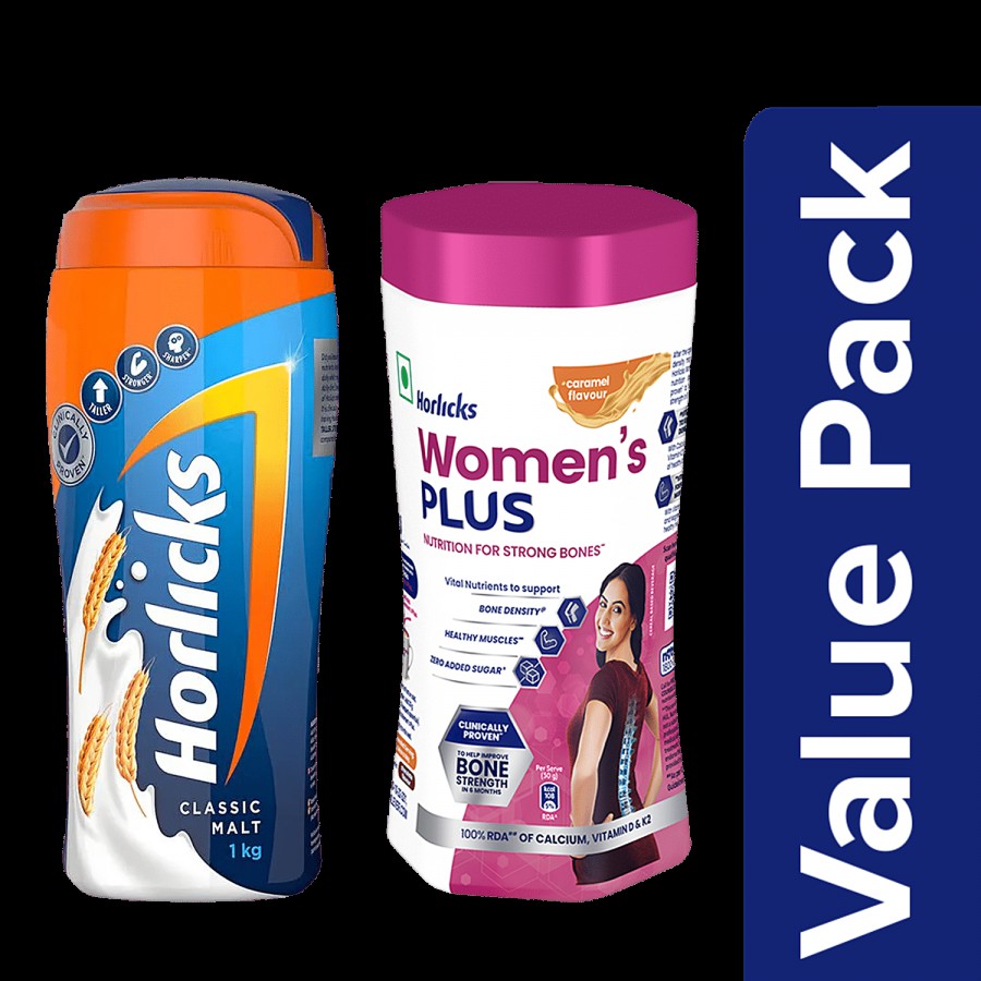 Horlicks Nutrition - Classic Malt 1 Kg + Womens - Caramel Flavour 400 g