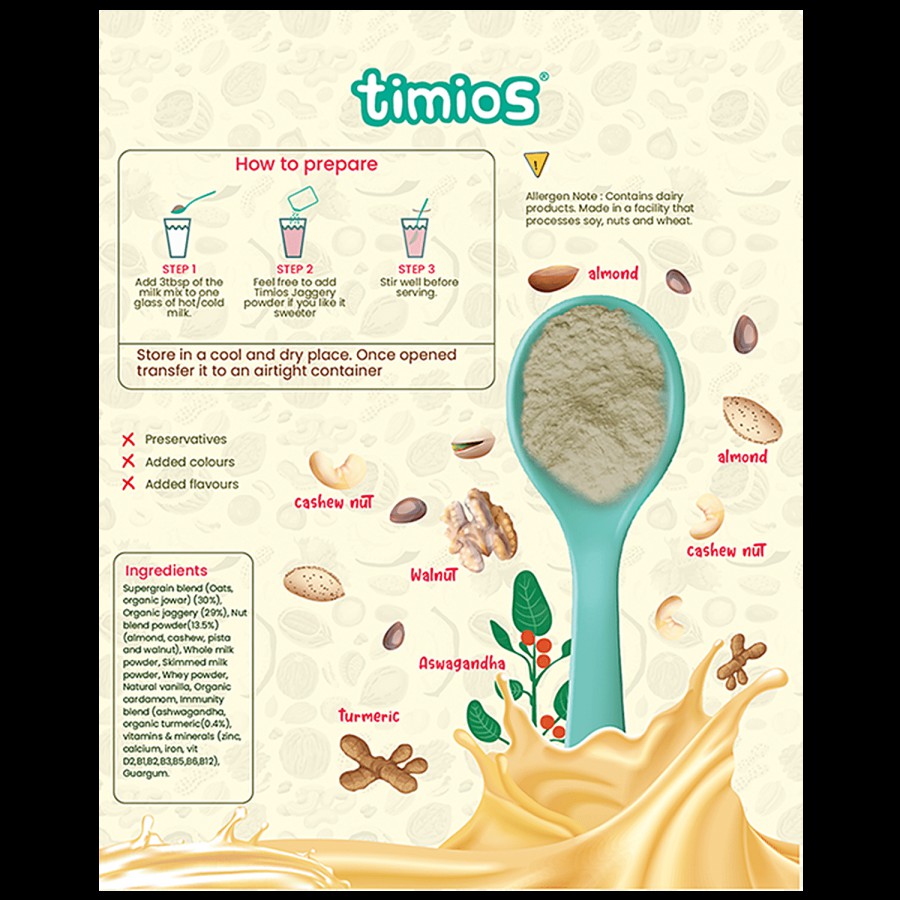 Timios High Protein Nuts & Turmeric Hearty Milk Mix - No Sugar