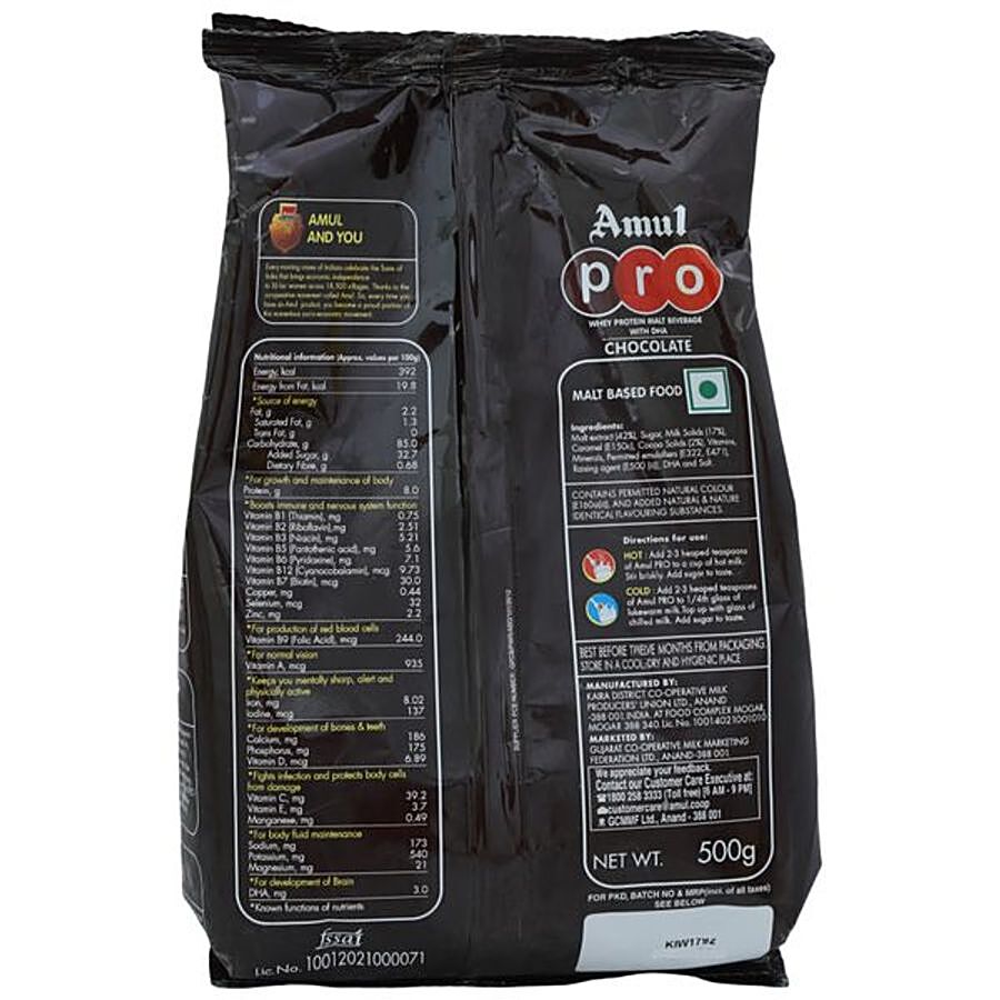 Amul Pro Whey Protein - Malt Beverage Nutrition Drink With DHA & Chocolate