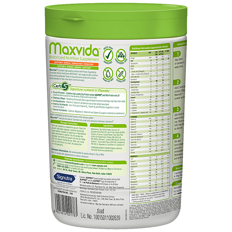 Maxvida Balanced Nutrition Supplement For Adults With High Protein - Chocolate