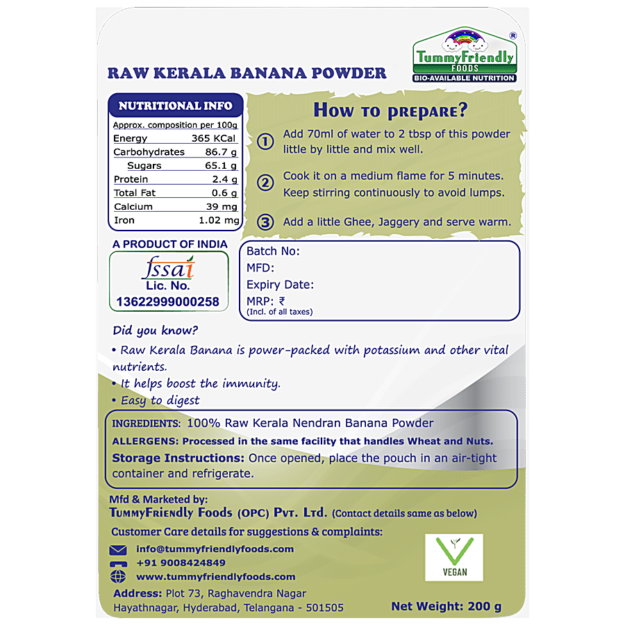 Tummy Friendly Foods Natural Raw Kerala Banana Powder