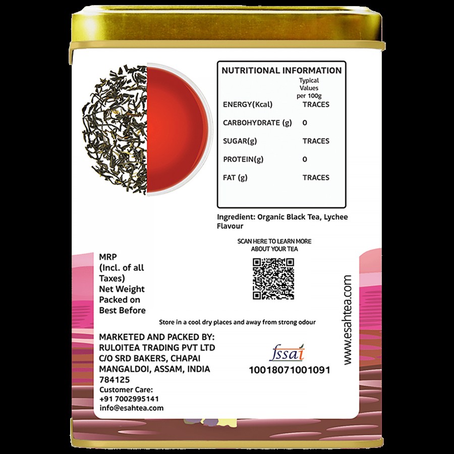 Esah Tea Organic Lychee Black Tea - 100% Natural