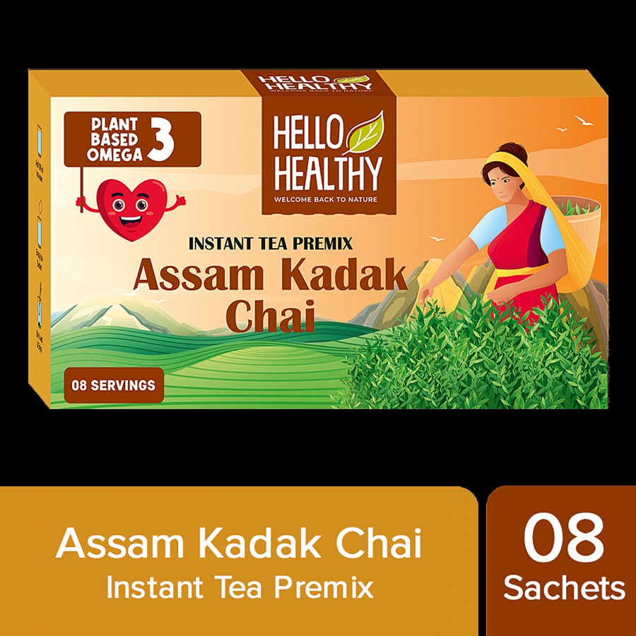 Hello Healthy Instant Tea Premix/Assam Kadak Chai - Plant-Based Rich In Omega 3