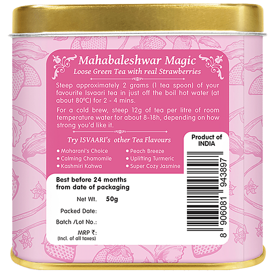 Isvaari Mahabaleshwar Magic Herbal Loose Green Tea with Real Strawberries