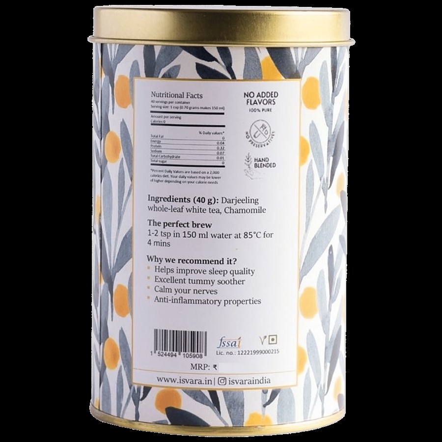 Isvara Mild Tranquilizer Chamomile White Tea - Low Caffeine