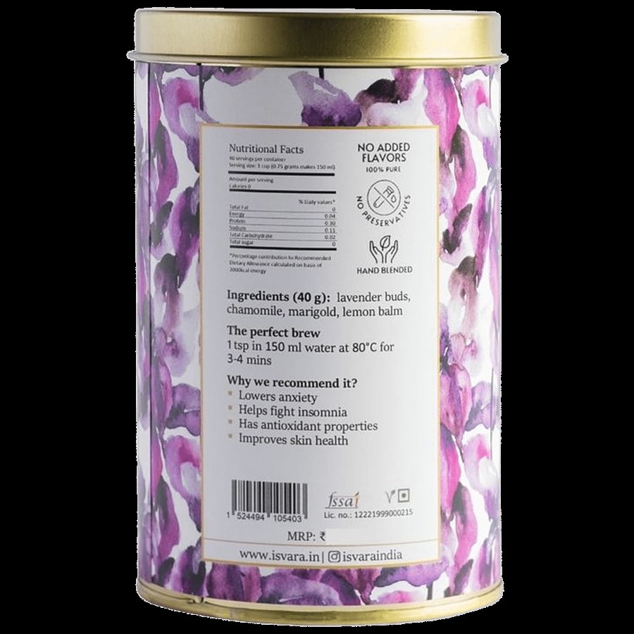 Isvara Mood Fixer Lavender Chamomile Tea Blend - Caffeine Free