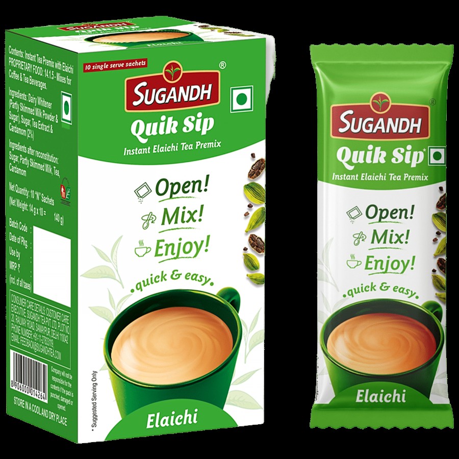 SUGANDH Quik Sip Instant Elaichi Tea Premix - Open Mix & Enjoy