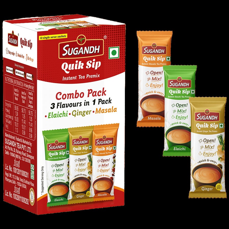 SUGANDH Quik Sip Instant Tea Premix Combo Pack - Elachi