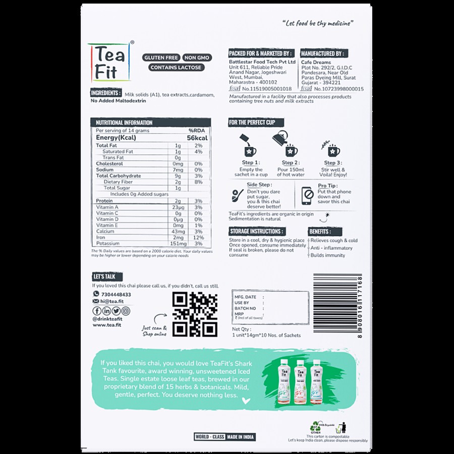 Teafit Premium Instant Milk Tea Premix - Cardamom