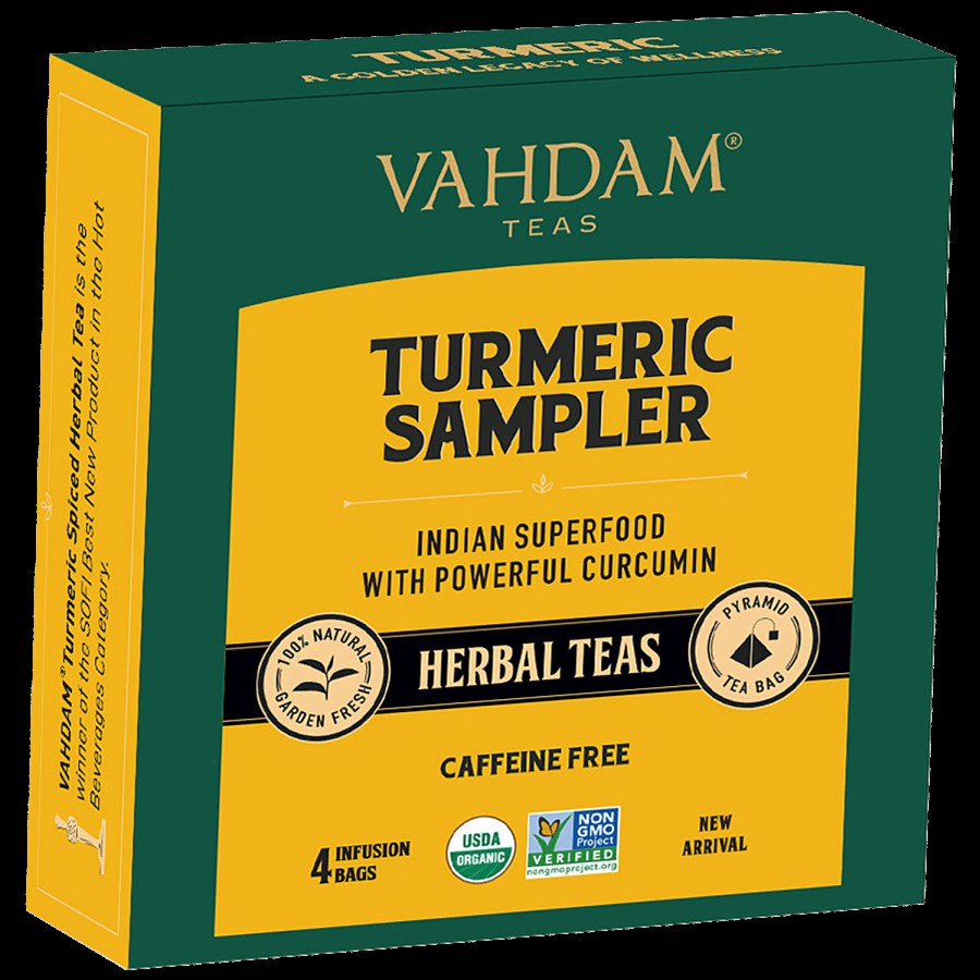 Vahdam Organic Turmeric Sampler Tea Bags - Glowing Skin & Immunity Booster 4 Teas Variety