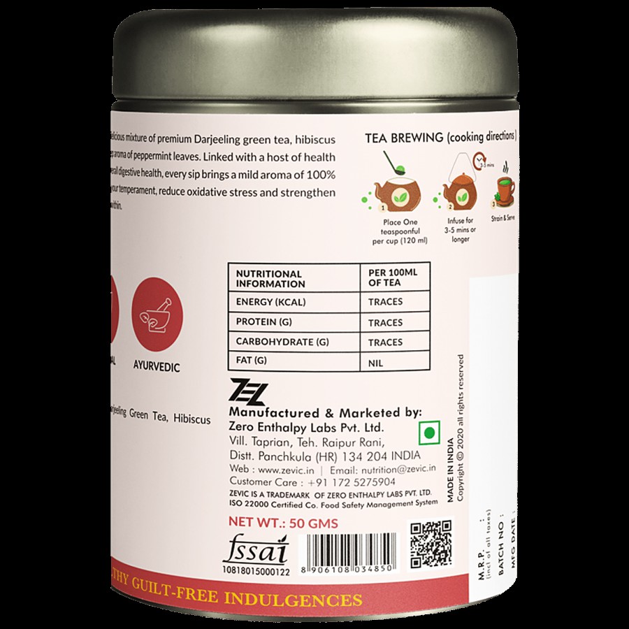 Zevic Hibiscus Herbal Green Tea - With Peppermint