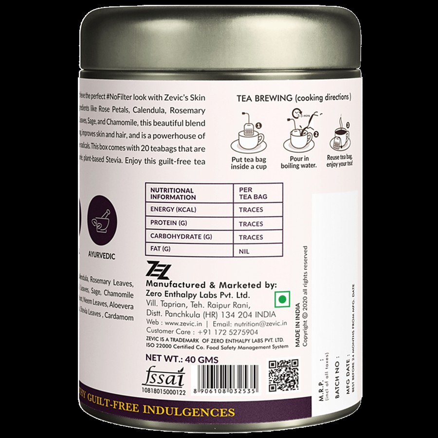 Zevic Premium Green Herbal Tea For Glowing Skin