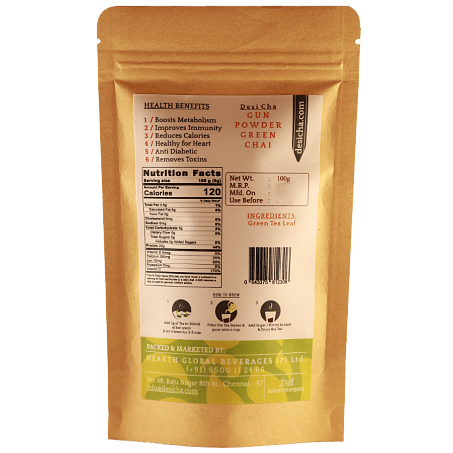 Desi Cha Gun Powder Premium Green Chai/Tea - Whole Leaf