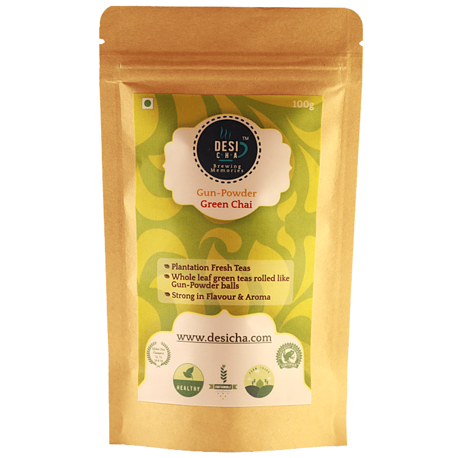 Desi Cha Gun Powder Premium Green Chai/Tea - Whole Leaf