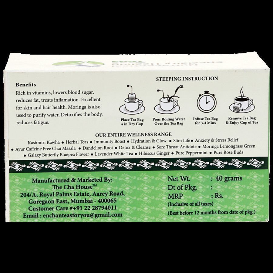 Enchanteas Moringa Lemongrass Green Tea - Antioxidants Rich