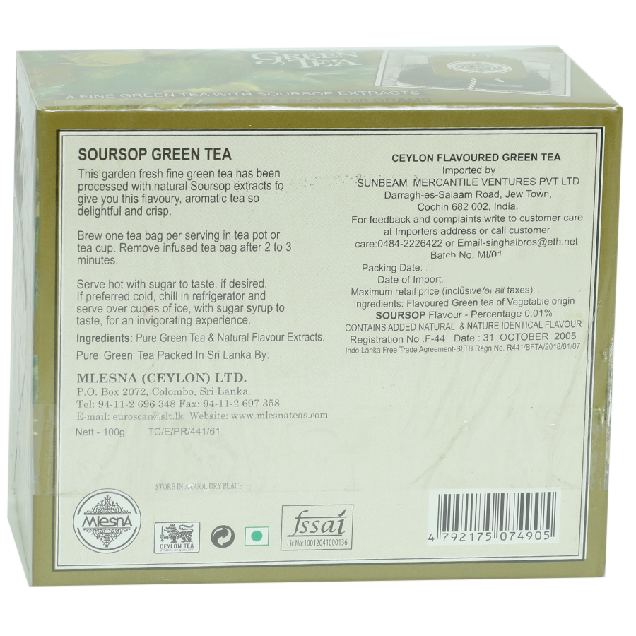 Mlesna Flavored Green Tea Bags - Sour Sop