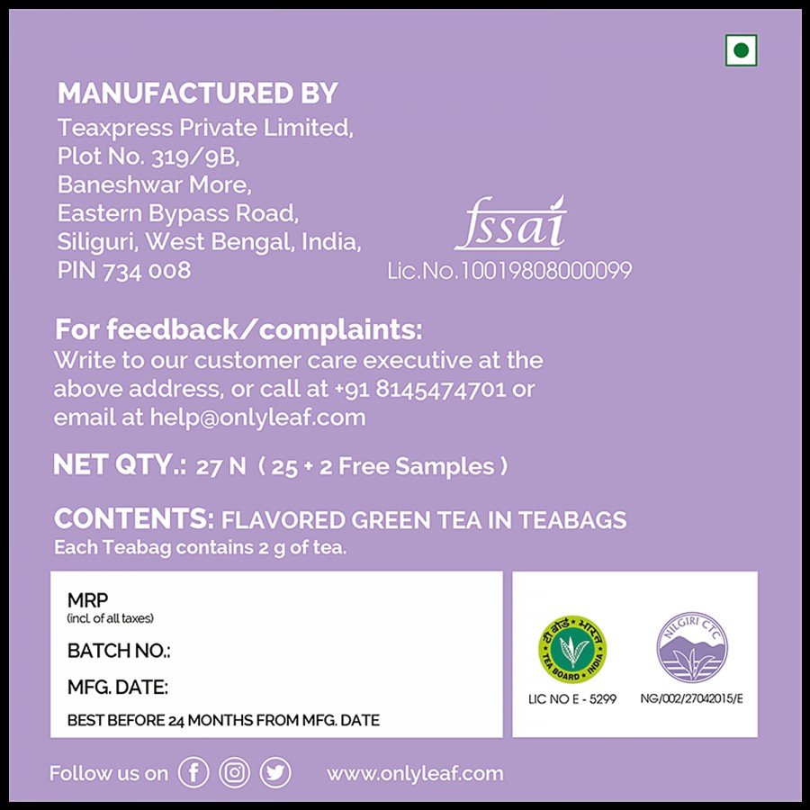 Onlyleaf Lavender Green Tea - For Relaxed Mind