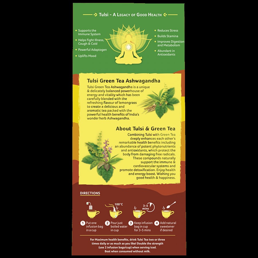 Organic India Tulsi Green Tea Ashwagandha - Stress Relieving & Refreshing