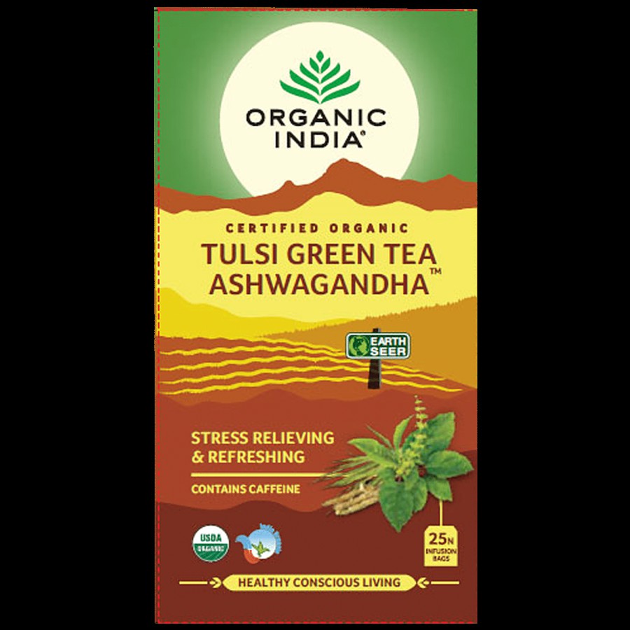 Organic India Tulsi Green Tea Ashwagandha - Stress Relieving & Refreshing