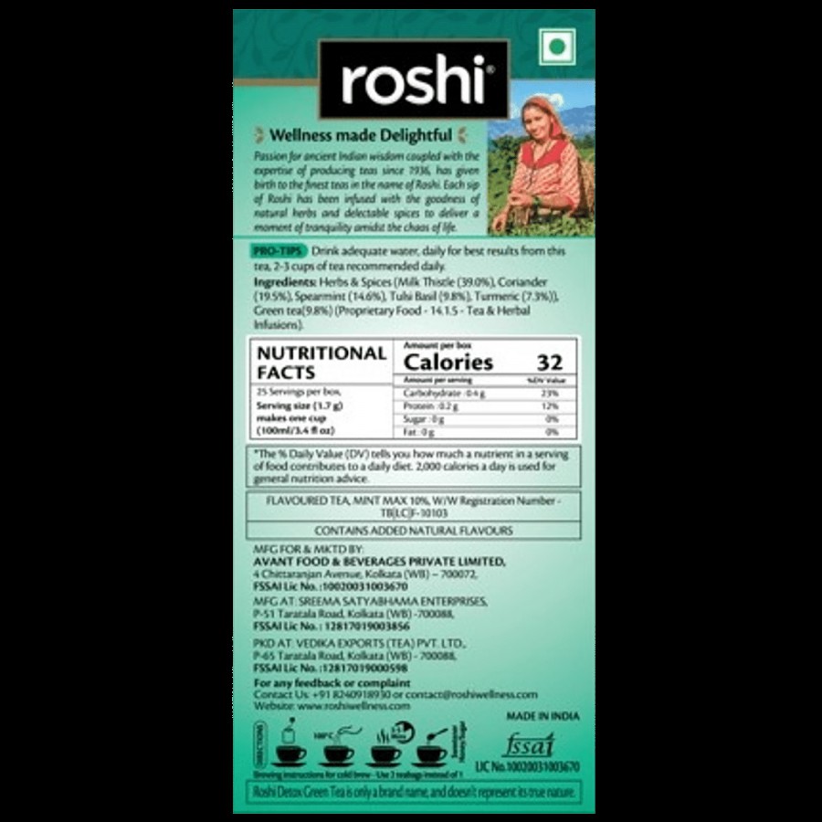 Roshi Detox Green Tea With Moroccan Mint & Tulsi