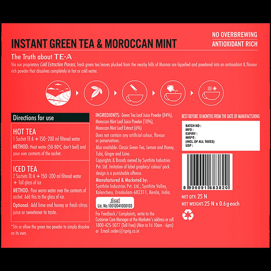 Sprig Tea TE.A Green Tea & Moroccan Mint - Fully Soluble