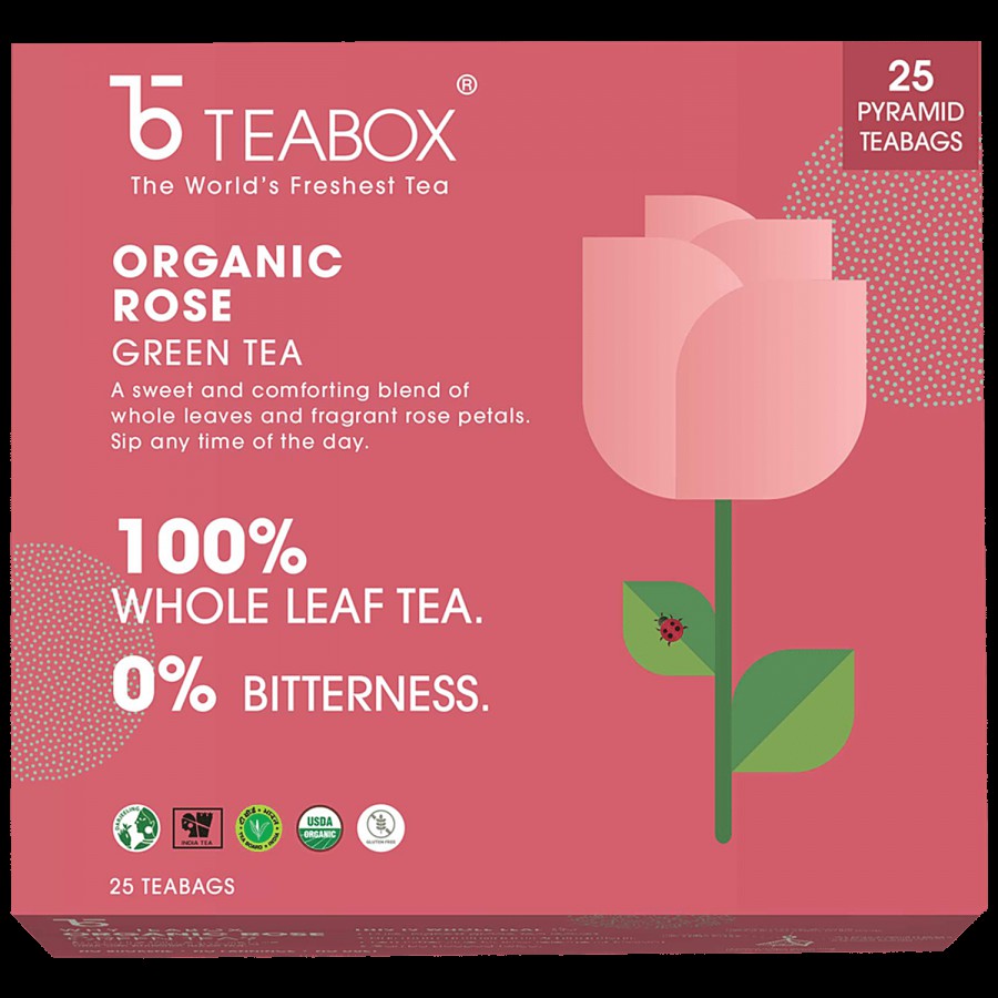 Teabox Rose Green Tea Bags - Whole Leaf & Natural Flower Petals