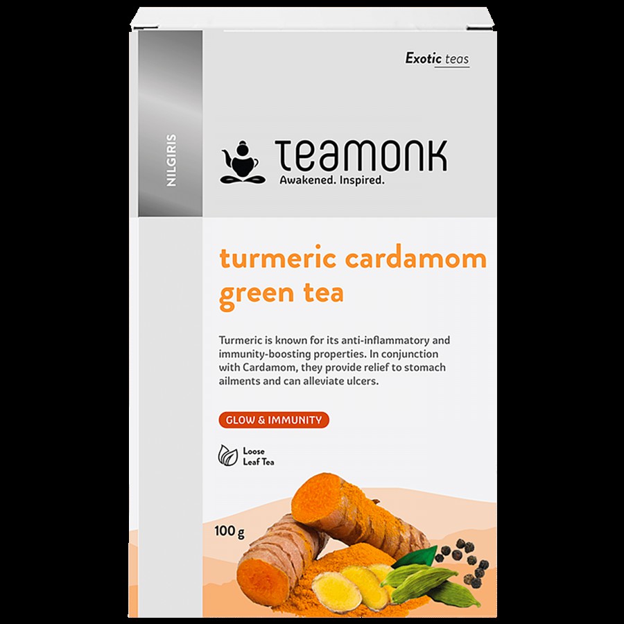 Teamonk High Mountain Turmeric Cardamom Loose Leaf Green Tea - Boosts Immunity & Helps In Weight Loss