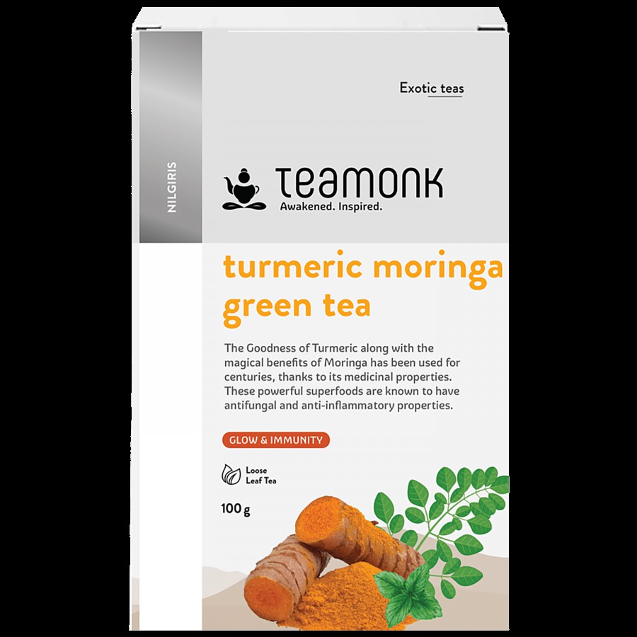 Teamonk High Mountain Turmeric Moringa Loose Leaf Green Tea - Boosts Immunity