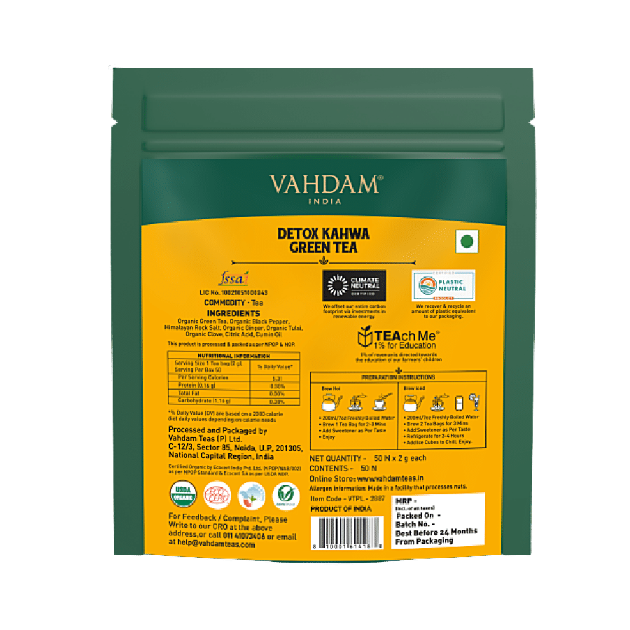 Vahdam  Detox Kahwa Green Tea - Rich In Antioxidants & Helps Boost Immunity