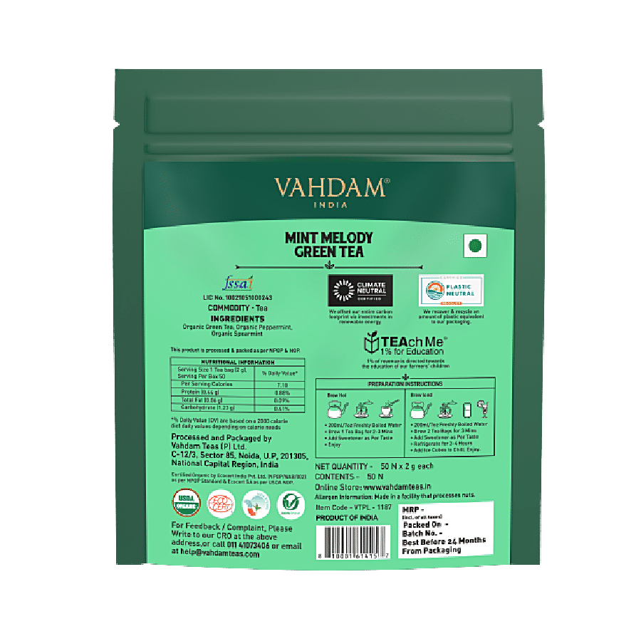 Vahdam  Mint Melody Green Tea - Supports Healthy Gut