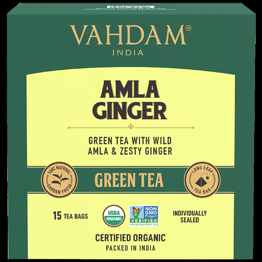 Vahdam Amla Ginger Green Tea Bags - Vitamin C