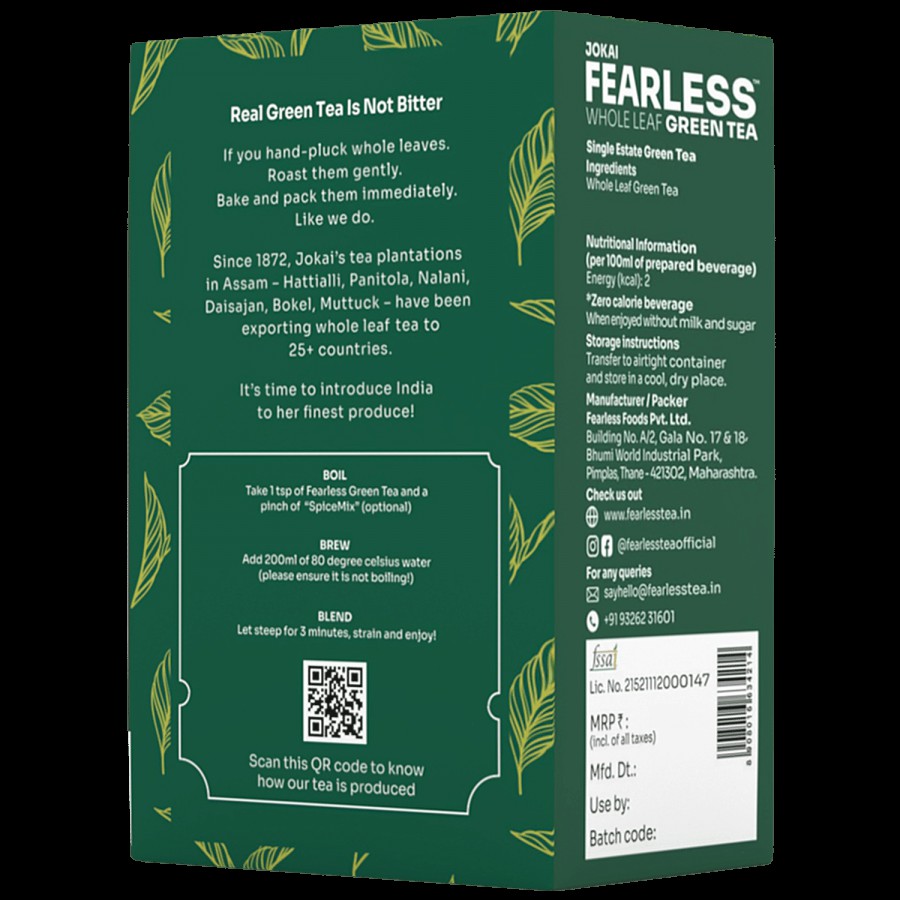 FEARLESS TEA Fearless Whole Leaf Green Tea - Original & Pure