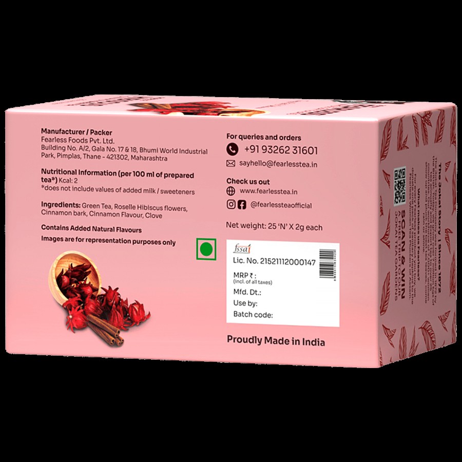 FEARLESS TEA Roselle Hibiscus Cinnamon Green Tea - Whole Leaf