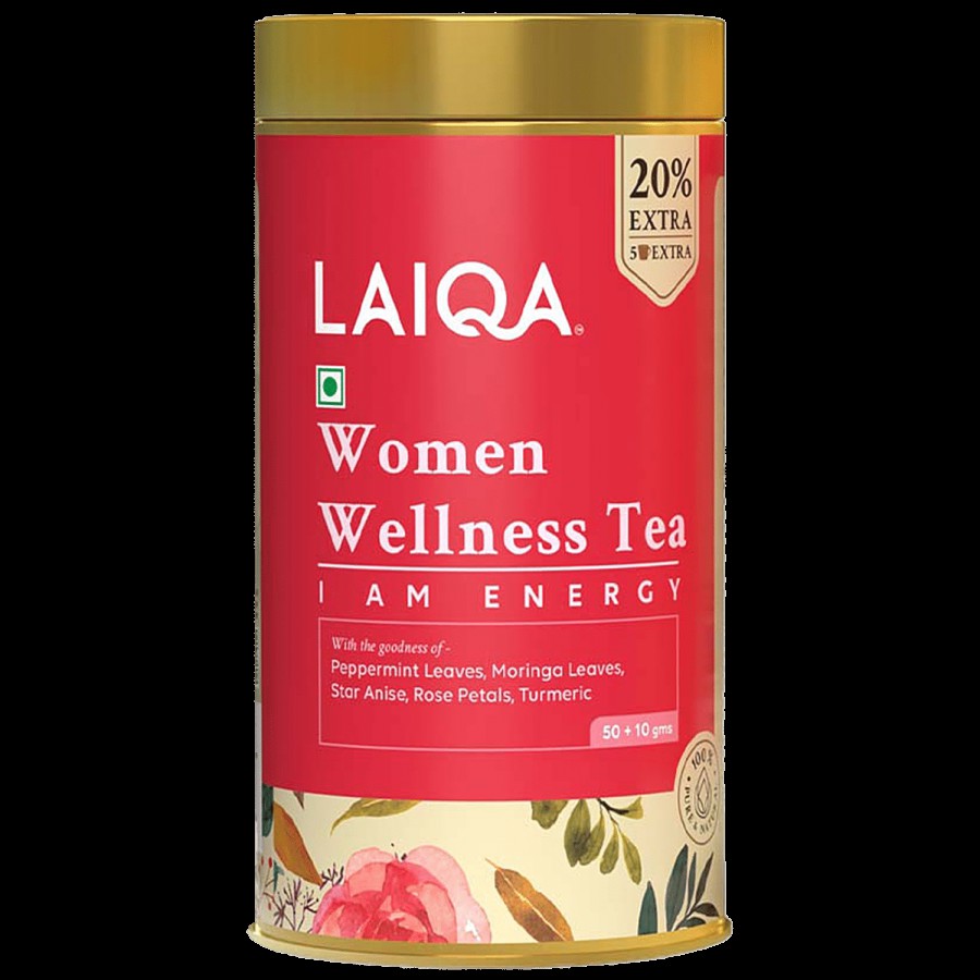 Laiqa Womens Wellness Tea For Energy - Unique & Refreshing Blend Of Green Tea With Rose Petals & 8 Magical Herbs